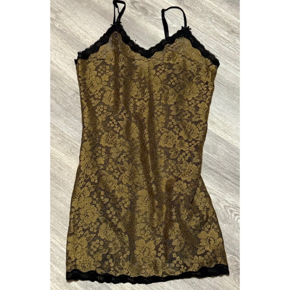 Morgan Taylor Intimates Gold Floral Lace Black Trim Cami Top‎ Size S